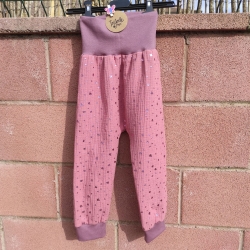 Pantalón evolutivo bebé - doble gasa 100% algodón - estilo harem - Brilli Brilli Rosa